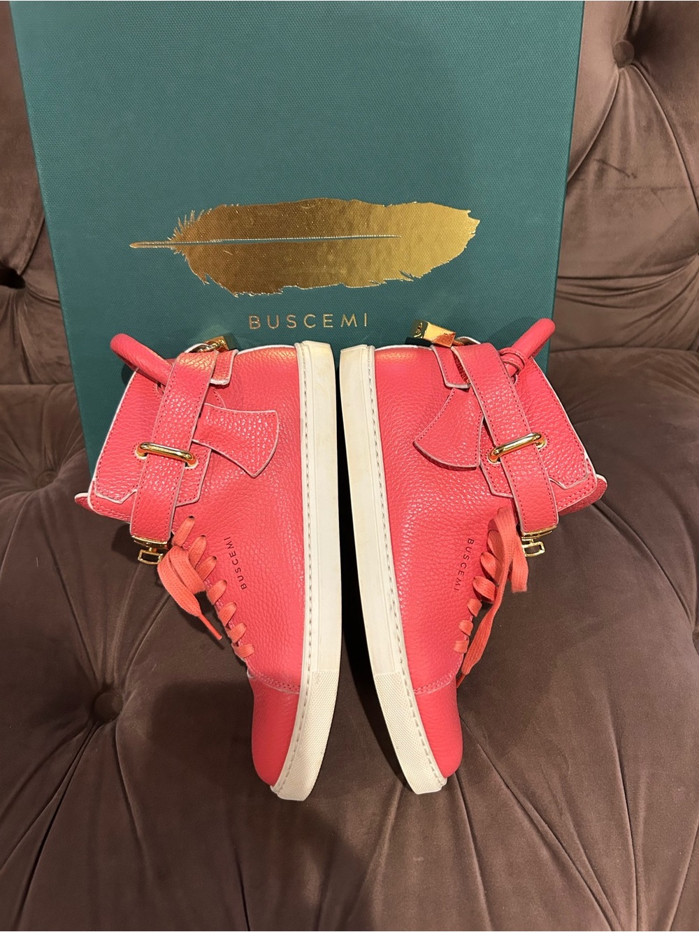 Buscemi Corallo/White Paint Edge 100MM (Sz 8) Used